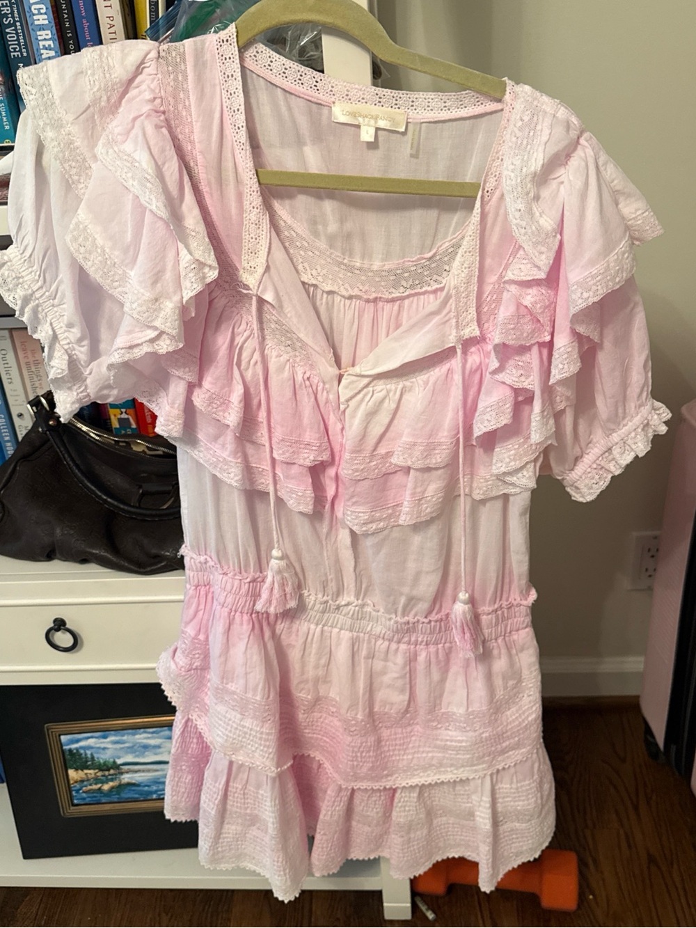 LoveShackFancy Pale Pink Lace-Trim Top